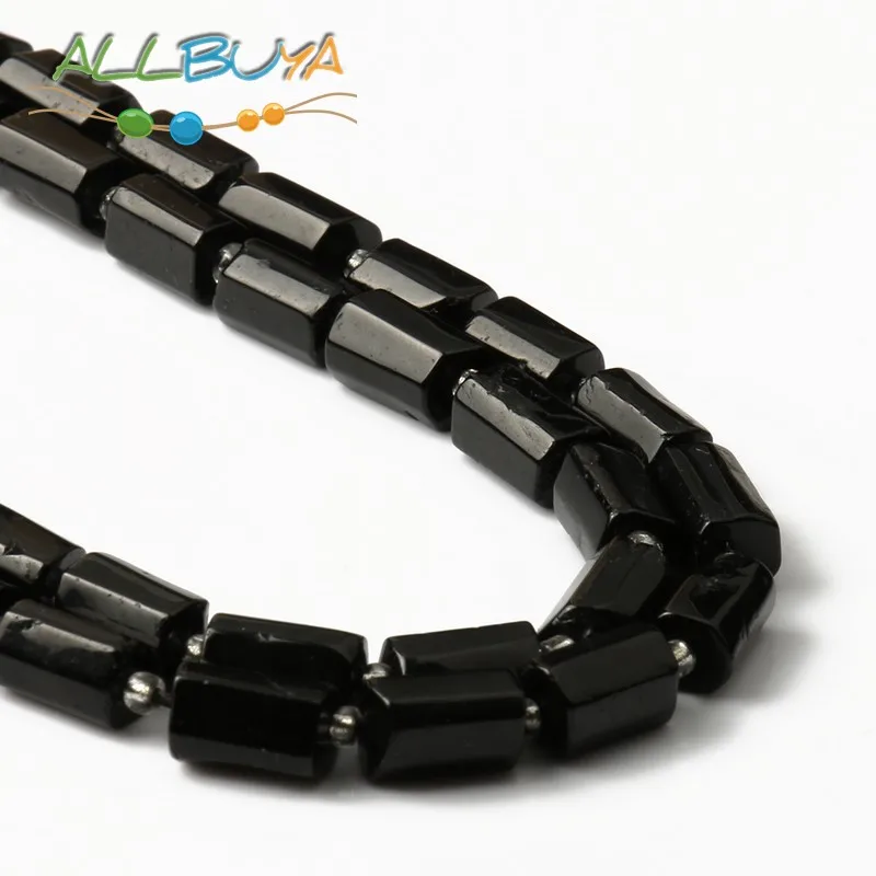 Natural Stone Black Tourmaline Cylinder Shape Loose Spacer Beads for Jewelry Making DiY Handmade Bracelet Necklace Accessories