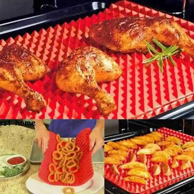 

1Pc Bbq Silicone Mat Pyramid Diamond Pan Fat Reducing Cooking Sheet Slip Pad Baking Mat Non-Stick Grill Oven Filter Oil D3A2