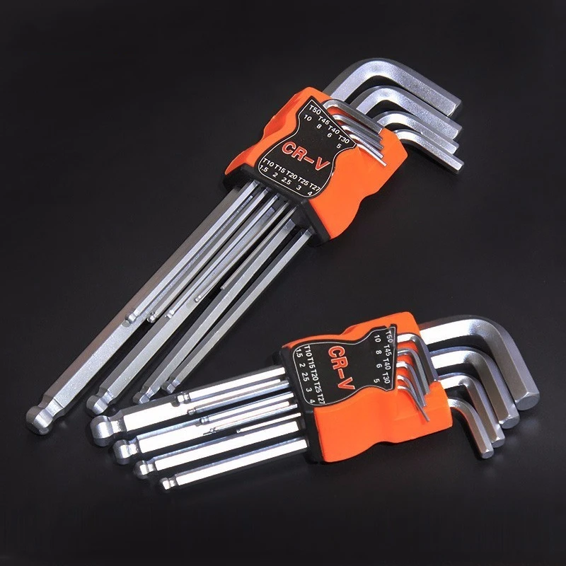 

9PCS Double-End L Type Screwdriver Hex Wrench Set Allen Key Hexagon Flat Ball Torx Star Head Spanner Key Set Hand Tools