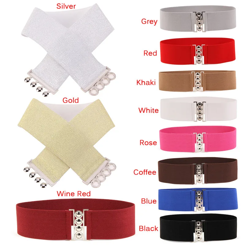 

1pcs Elegant Women Black Buckle White Wide Stretch Elastic Corset Waist Belts Waistband