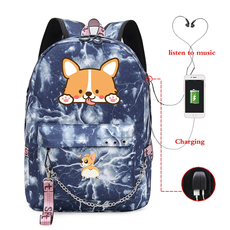 Рюкзак Corgi Dog с USB-разъемом школьные сумки для книг милыми животными дорожные