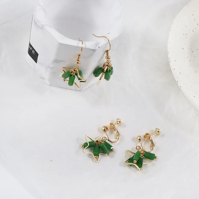 

Korean Fashion Gold Color Hollow Star Dangle Drop Earrings for Women Girl Simple Statement Clip On Earrings Non Piercing Gift