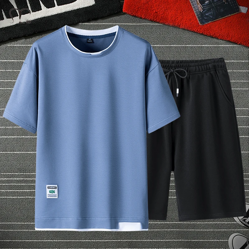 Костюм спортивный мужской повседневный из 2 предметов футболка с круглым вырезом