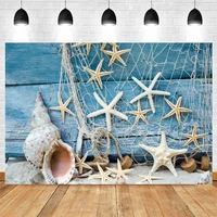 summer tropical seaside starfish fishing net wood board shell baby photography backdrop background for photo studio photophone