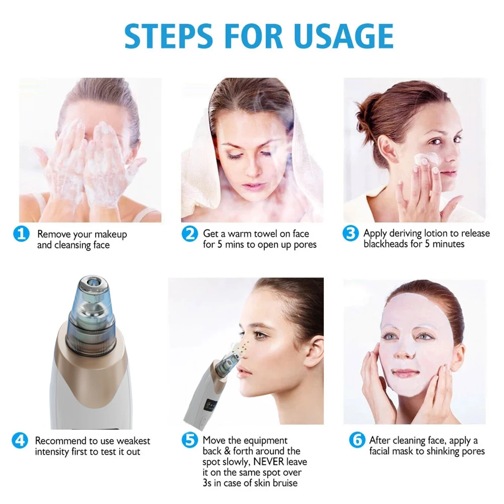 

Skin Care Nose Strong Pore Clean Electric Blackhead Remover Portable Acne Professional Rechargeable Salon Vacuum Suction Facial