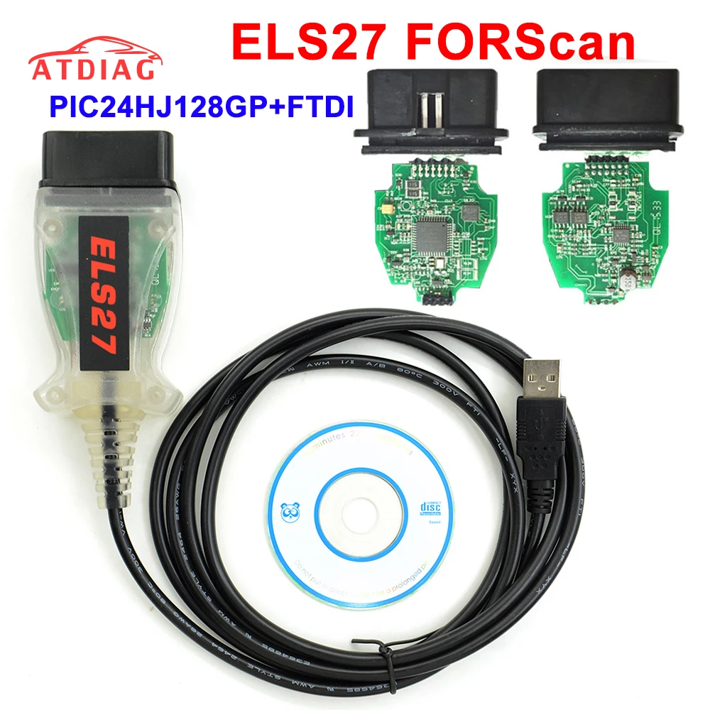 Лучший V2.3.8 ELS27 FORScan Green PCB PIC24HJ128GP + FTDI Mircochip многоязычный работает ELM327 и J2534 Pss-Thru для