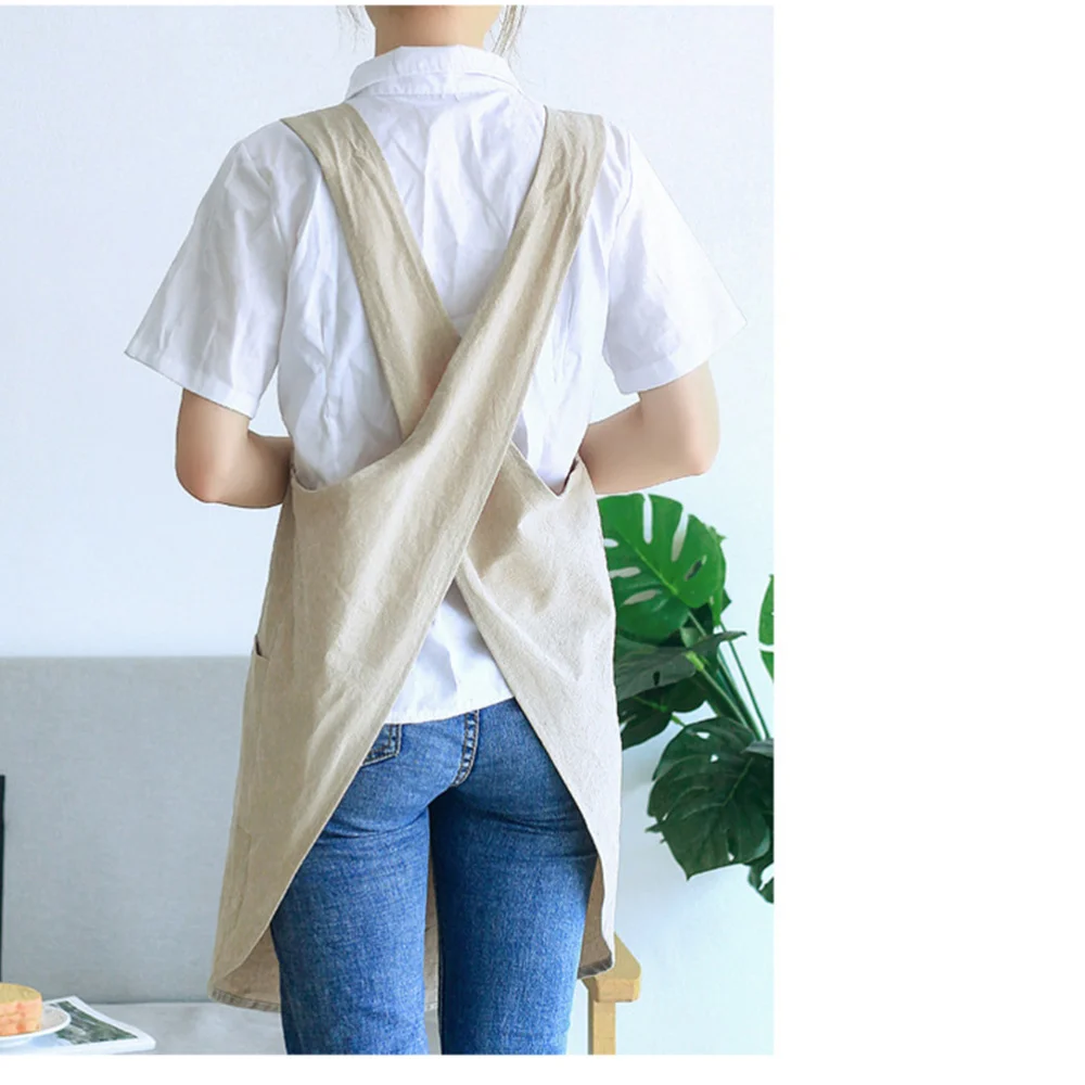 

Simple Style Cooking Apron Stain Resistant Apron Sleeveless Serving Aprons Housework Apron for Home Restaurant (Grey)