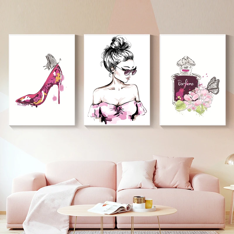 

Perfume Fashion Poster Modern Eyelash Lipstick Makeup Print Canvas Art Painting Wall Picture Modern Girl Room Home Decoration