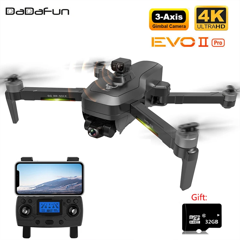 Квадрокоптер Dadafun SG906 Pro 2 MAX, профессиональный Дрон с GPS EVO, 4K HD камерой, 3-осевой карданный лазер, FPV, фонарик, Wi-Fi, UHD, Ру Квадрокоптер, подарок