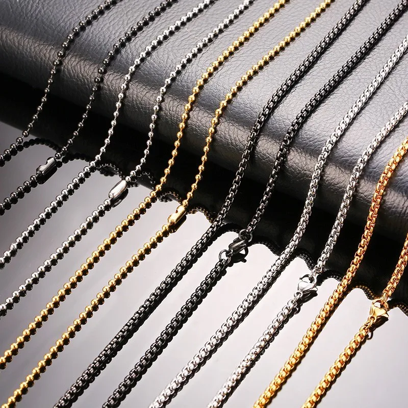 

2.5mm Beads Chain Necklace Stainless Steel Mens Chains Metal Ball Box Links Choker 20inch Male Jewelry