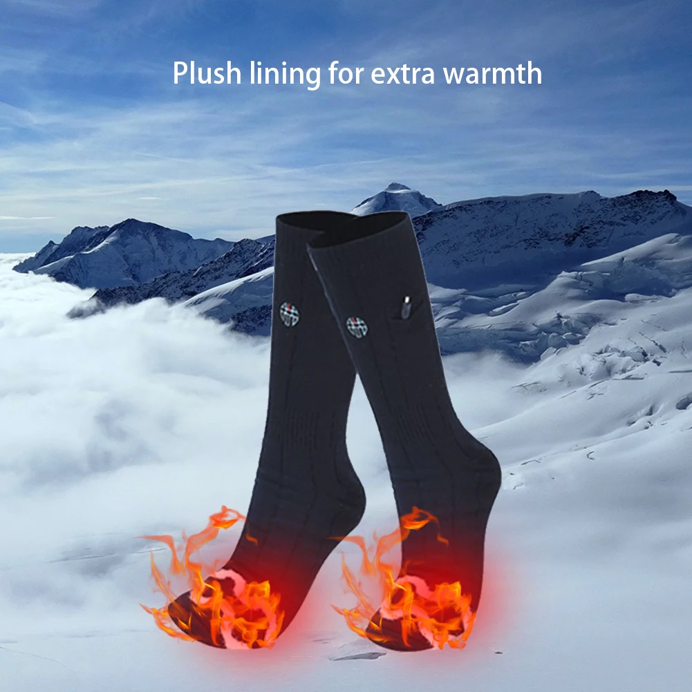 

Rechargeable Winter Warm Skiing Heated Socks for 3 Heat Thermal Heating Foot Warmer Fleece Thickened Calf Length Electric Socks