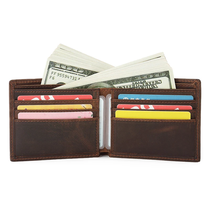 

New Men Wallets Crazy Horse Leather Money Purses Retro Design Top Men Thin Wallet With Card Holder Short Wallet