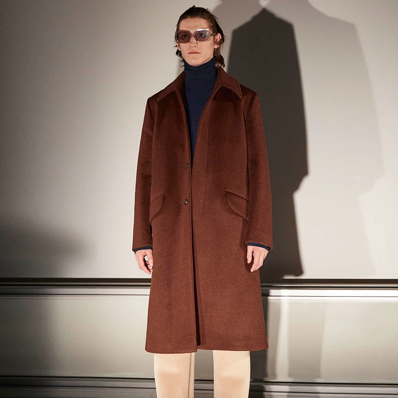 

Men's Business Cashmere Coat Long Concealed Door Forbidden Design Wool Windbreaker Fashion Double-Sided Woolen Coat Coat