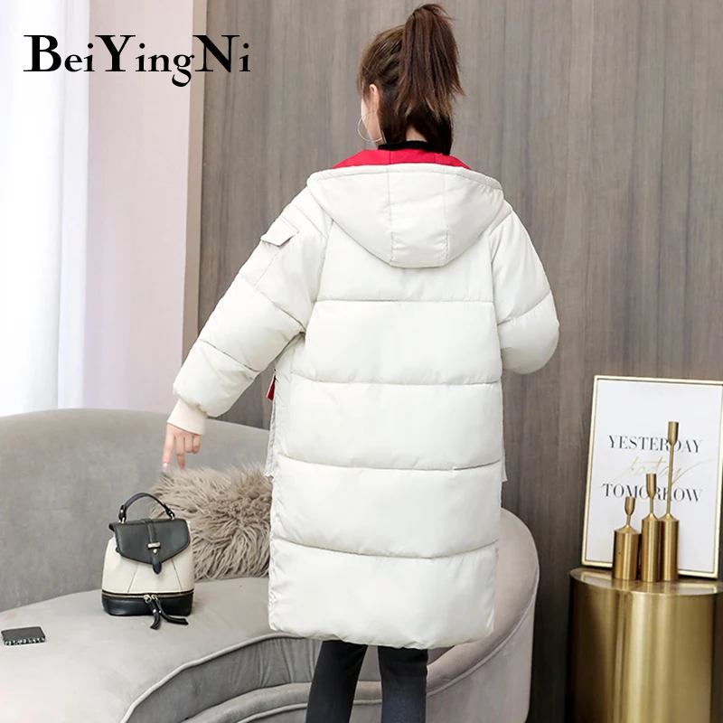 

Beiyingni Down Parkas Women Fashion Thick Solid Color Winter Warm Long Hooded Jackets Female Slim Korean Style Tops Coats Ladies