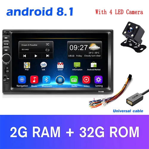 2 and 32G Camera Podofo 2din Автомагнитола Android gps Navi Wifi Автомобильный мультимедийный плеер универсальный авто стерео для Volkswagen Nissan hyundai Kia toyota - Цвет: 2 and 32G Camera