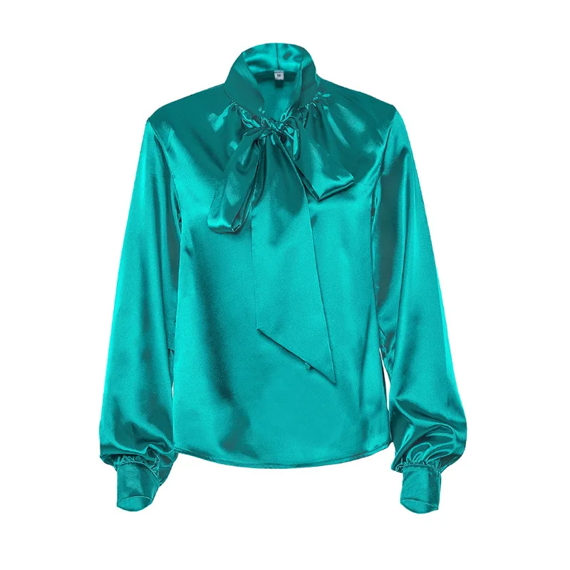 Новинка 2020 женская зеленая блузка с длинным рукавом модные топы со шнуровкой на