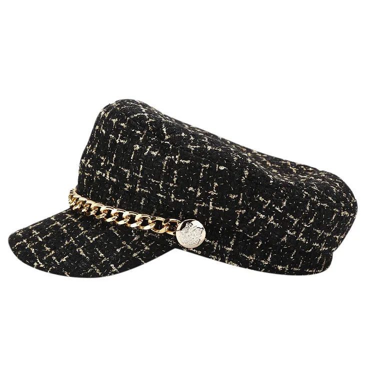 Новый трендовый дизайн шапки в стиле милитари из шерсти и твида для женщин Модная