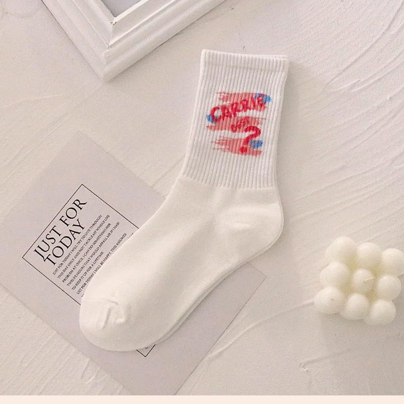 Harajuku cartoon woman socks gradient love blue smiley face tie-dye solid color white bottom fashion personality sports socks