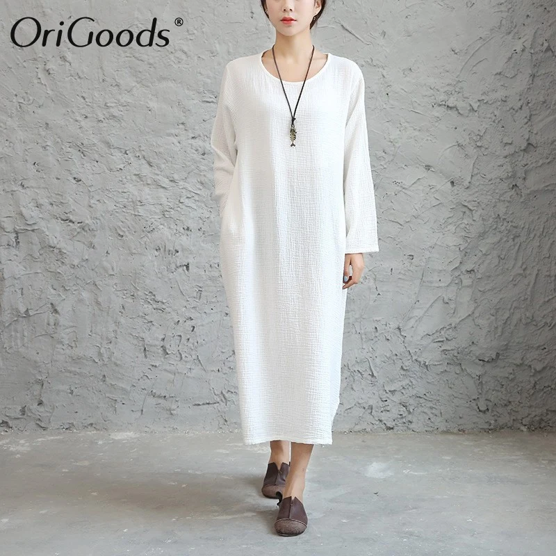 Женское винтажное длинное платье с круглым вырезом и длинным рукавом|knee length