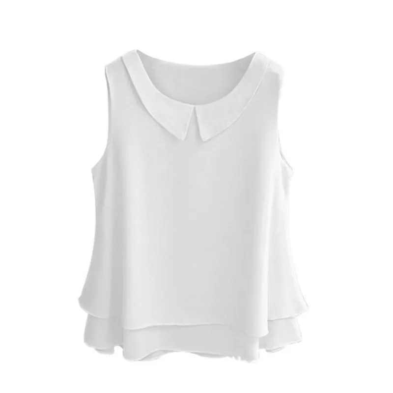 

Large Size Blouse Shirt Women 2021 Female Solid Color Double Layer Chiffon Shirts Casual Sleeveless Loose Top Plus Size Clothing