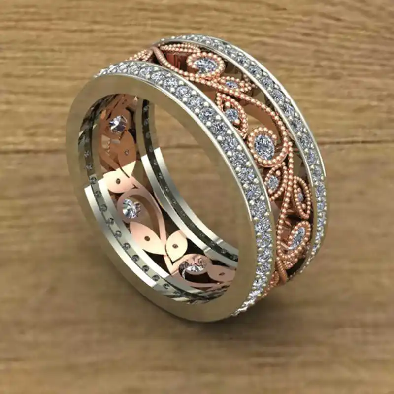 

Женское двухцветное обручальное кольцо с цветком, размер 6-10