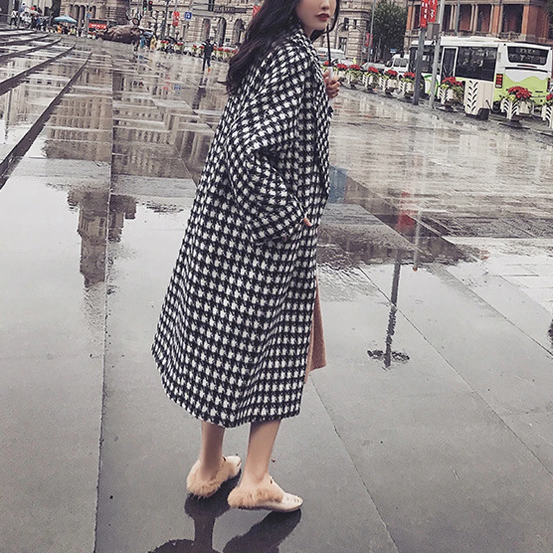Осень 2019 модное женское Шерстяное Пальто Heydress в клетку женские свободные длинные