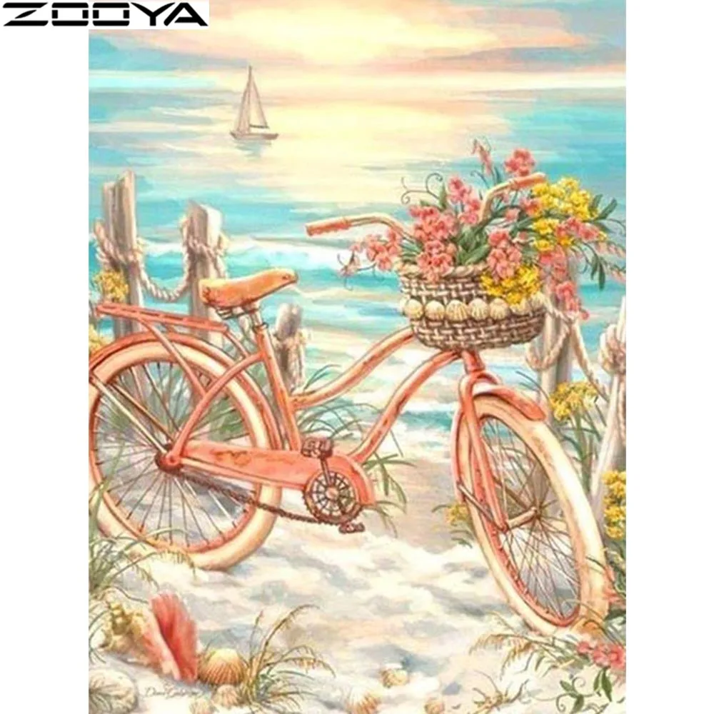 ZOOYA алмазная живопись круглые стразы Алмазная вышивка море для велосипеда Наборы
