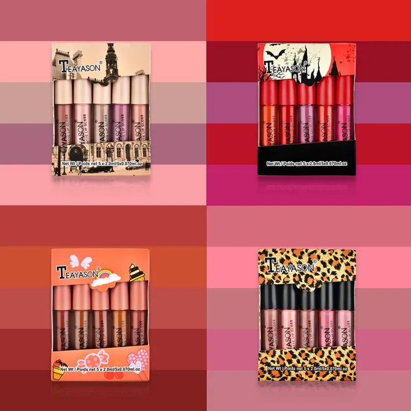 5 шт. бархатный блеск для губ Набор долговечная Водонепроницаемая антипригарная