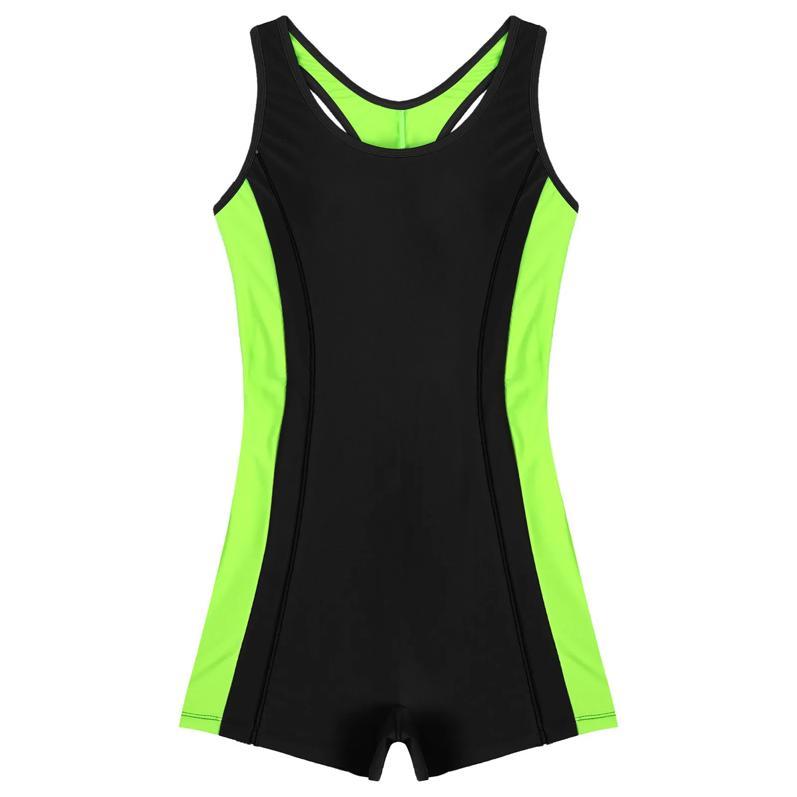 1pcs Women Summer Swimwear Rash Guard Sport Scoop Neck Boyshort Quick Dry Swimsuit Wetsuit Racerback Athletic Bathing Suit