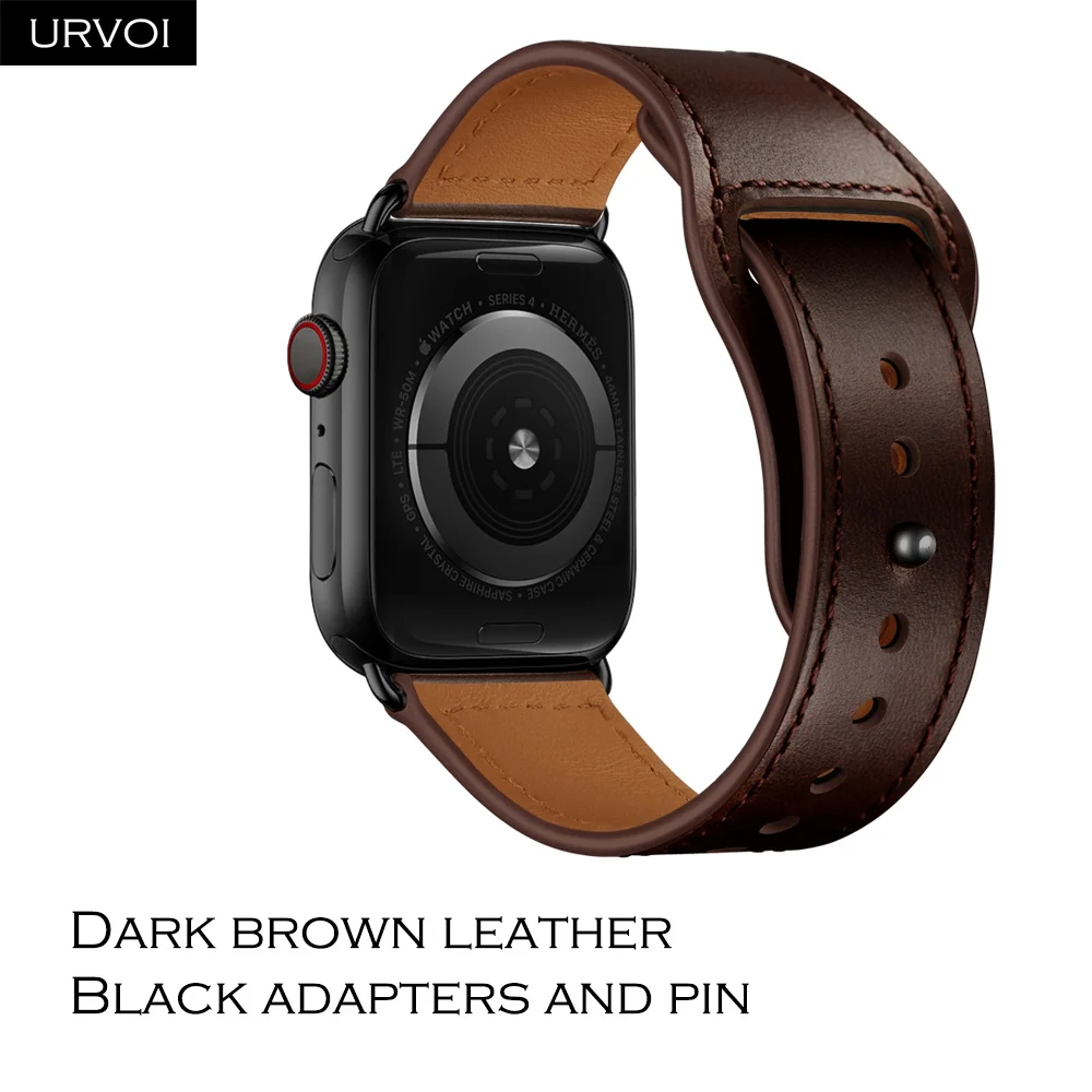Dark brown B URVOI ремешок для apple watch серии 5/4 3, 2, 1, ремешок для наручных часов iWatch, большие размеры 40-44 мм спортивный ремешок из натуральной кожи Swift Pin& tuck ручной работы - Band Color: Dark brown B