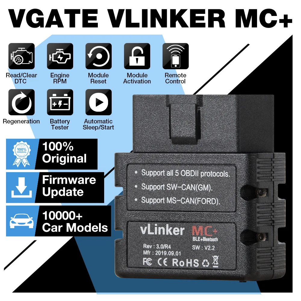 Автомобильный диагностический сканер Vgate VLinker MC + ELM327 Bluetooth/Wi-Fi OBD2 PK OBDLINK V1.5 |