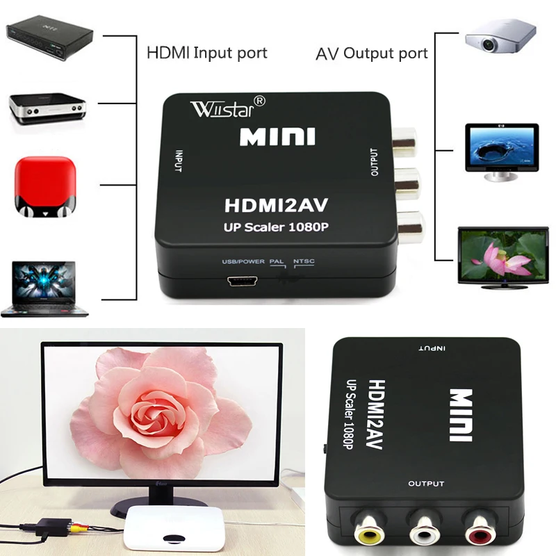 HDMI в RCA Mini Composite 1080P Аудио Видео AV CVBS адаптер конвертер для ТВ | Электроника
