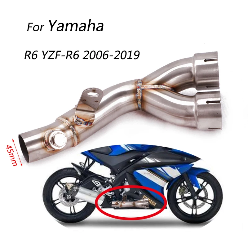 Средняя выхлопная труба 45 мм для мотоцикла Yamaha R6 YZF 2006 2019 с двойным выходом