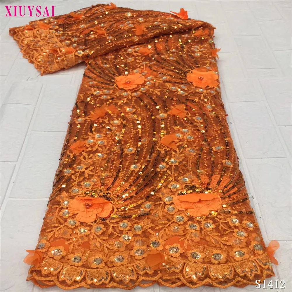 Африка кружевной 2020 сетчатая ткань с блестками ажурная гофрированная Блестки из