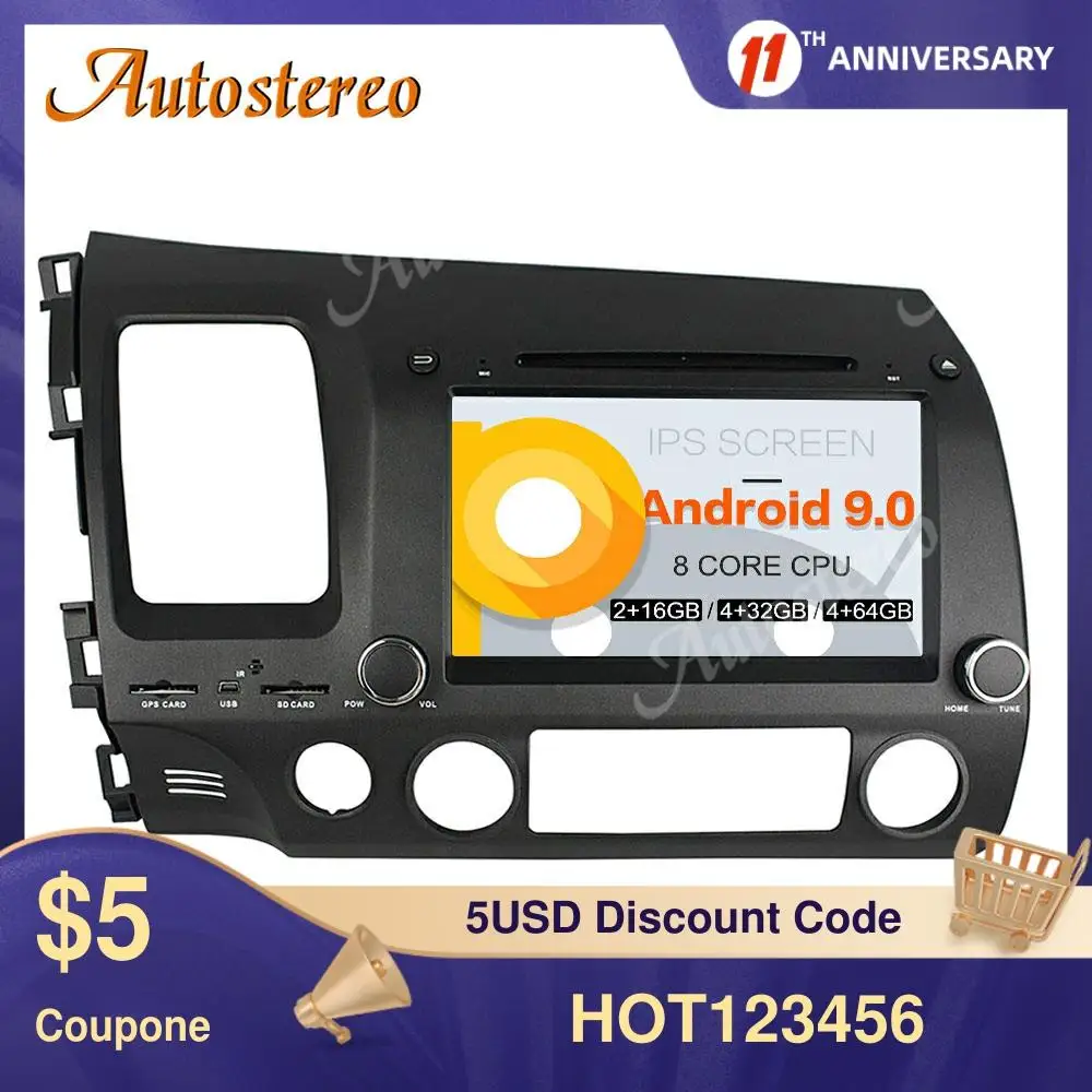 Автомобильный Головной блок DSP Android 9 автомобильный CD DVD-плеер для Honda Civic 2006-2011