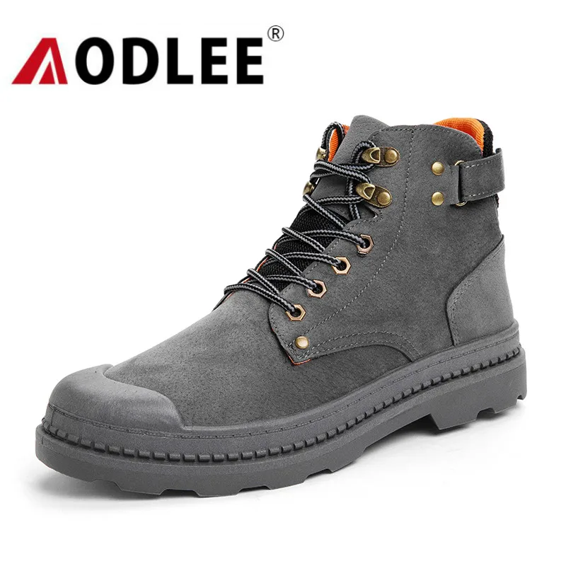 Мужские зимние ботинки кожаная износостойкая обувь для отдыха на шнуровке в