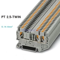 pt 2 5 twin din rail terminal block combined push in spring screwless 3 conductors screwless quick wiring terminal blocks