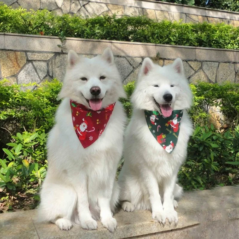 Треугольные банданы для домашних животных Рождественский олень Санты с принтом