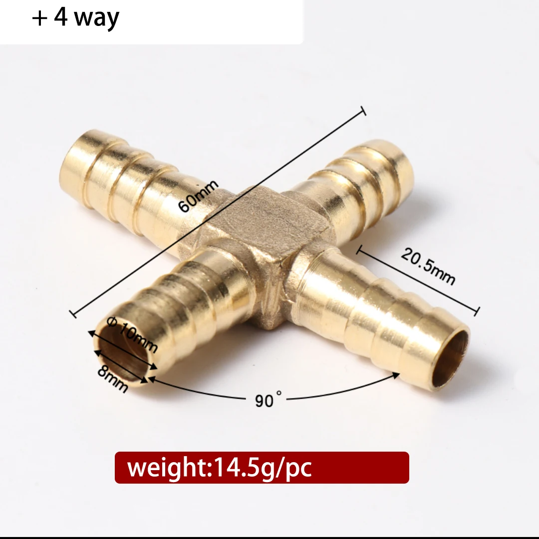 

+ Style Brass Barb Pipe Hardware Fitting 4 Way Copper Tube Connector 6mm 8mm 10mm 12mm 14mm 16mm Household Aaccessories