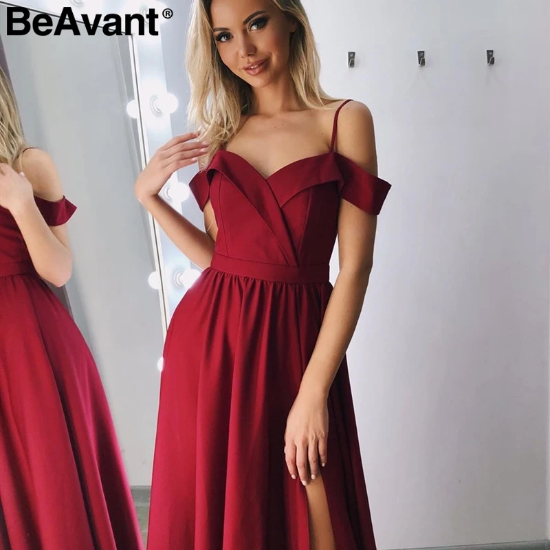 BeAvant сексуальное с v образным вырезом открытыми плечами красное макси платье