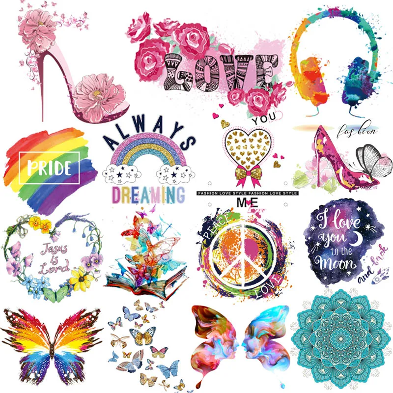 

Colorful Flowers Butterfly Patches On Clothes Stickers DIY Washable Iron On Transfer For Clothing Fashion Applique DIY Accessory