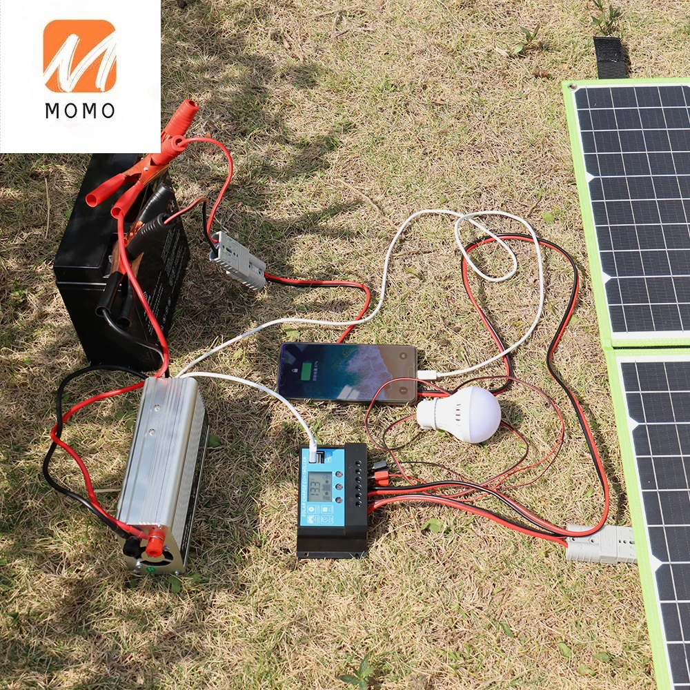 Online Pengisi Daya Baterai Ponsel Portabel Lipat Lengkap Kit 12V 100W Panel Surya Untuk Mobil Perahu Mendaki Berkemah Powerbank