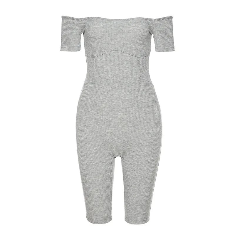 

Sytiz Solid Color Off Shoulder Playsuits Women Summer Fashion Elastic Knitting Casual Clothes Streetwear Short Jumpsuits 2020