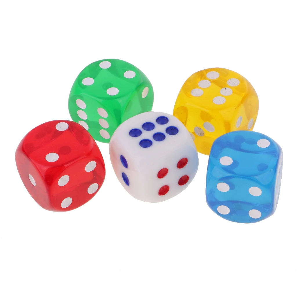 

Lot 5pcs Dice 6 Faces Dice D6 Translucent 24mm for Party Games Party Bar