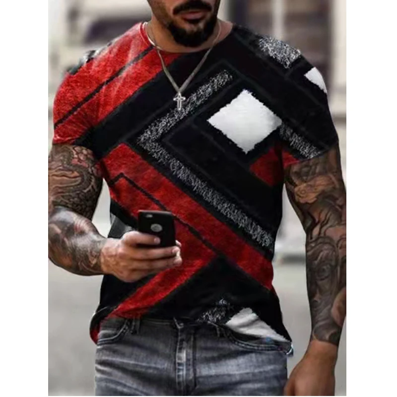 

New 2021 Summer 3D Printing Dazzle Square Fashion Casual Men's Round Neck Hip Hop Short Sleeve T-Shirt 130-6XL