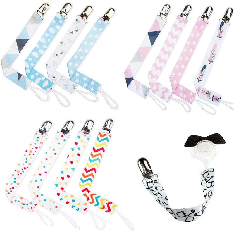 4PCS Baby Pacifier Clip Chain Ribbon Holder Pacifier Soother Clips Leash Belt Nipple Holder For Infant Feeding