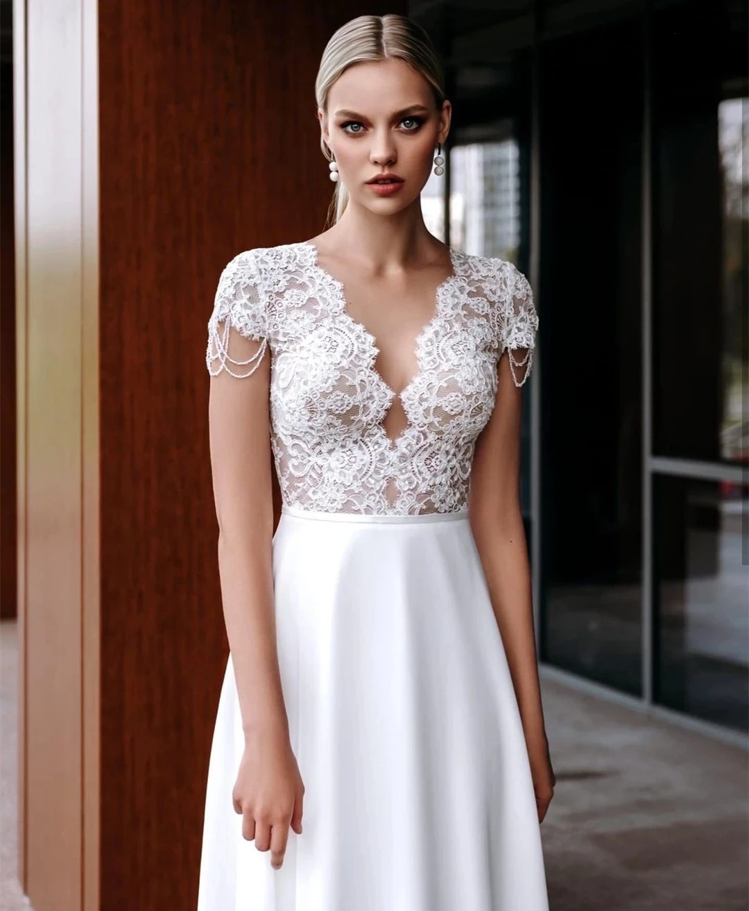 Свадебное платье в стиле бохо Пляжное кружевное шифоновое Привлекательное