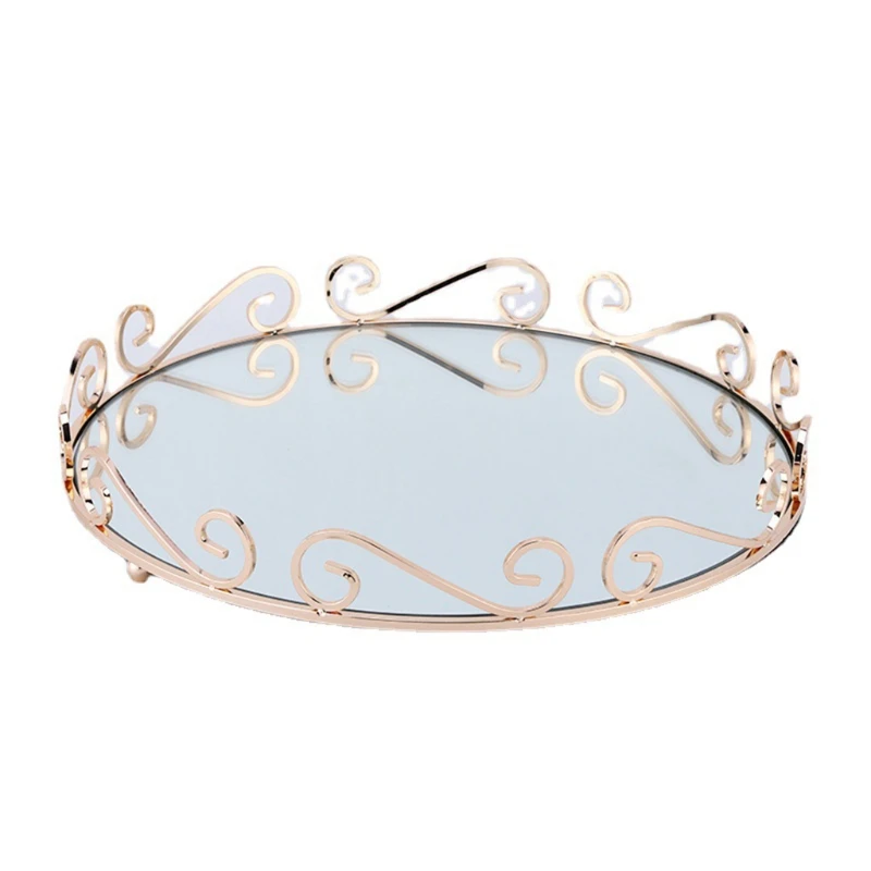 

Oval Mirror Tray Perfume Jewelry Display Dresser Fruit Plate Serving Tray Makeup Storage Organizer Bathroom Decor G2AA