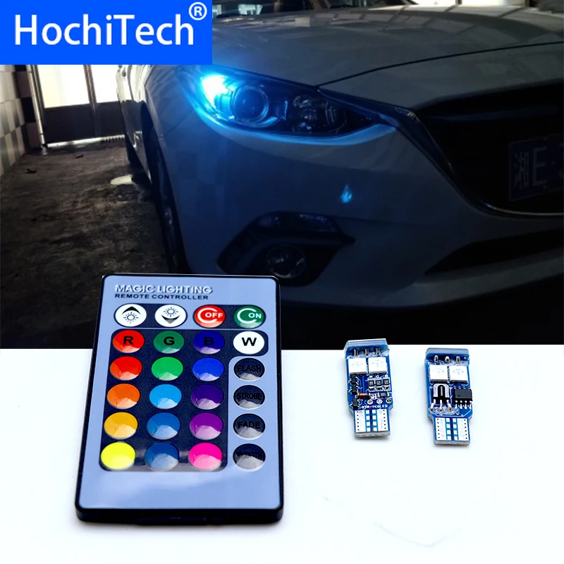 T10 W5W светодиодный автомобильный фонарь RGB с пультом дистанционного управления
