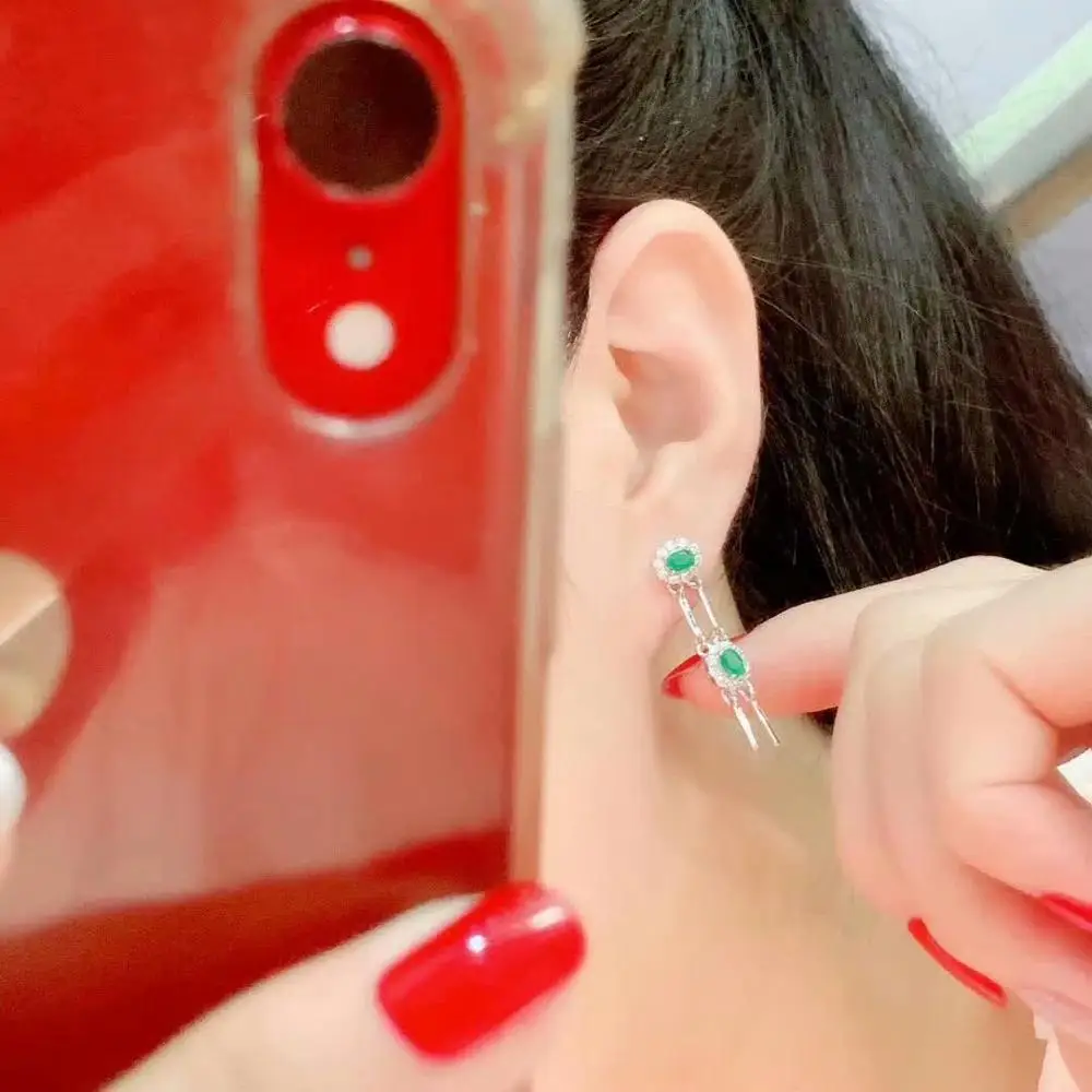 

shilovem 925 sterling silver real Natural Emerald Drop Earrings fine Jewelry women wedding Christmas gift 3*4mm de0304810agml